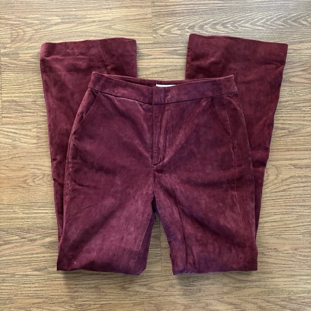 Anthropologie Suede Pants Burgundy Carson Bootcut Trousers Size 4
